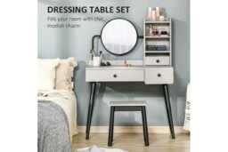 Grey Wooden Dressing Table Set with Mirror, Stool & Storage Drawers - Contemporary Bedroom Vanity Furniture - thumbnail 4