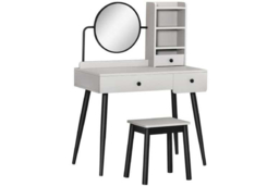 Grey Wooden Dressing Table Set with Mirror, Stool & Storage Drawers - Contemporary Bedroom Vanity Furniture - thumbnail 6