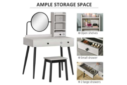 Grey Wooden Dressing Table Set with Mirror, Stool & Storage Drawers - Contemporary Bedroom Vanity Furniture - thumbnail 7