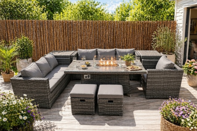 9-Seater Modern Weather-Resistant Rattan Garden Lounge & Dining Set with Fire Pit Table - image 1