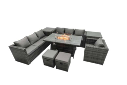 9-Seater Modern Weather-Resistant Rattan Garden Lounge & Dining Set with Fire Pit Table - thumbnail 7