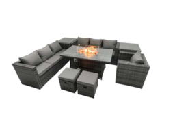 9-Seater Modern Weather-Resistant Rattan Garden Lounge & Dining Set with Fire Pit Table - thumbnail 6