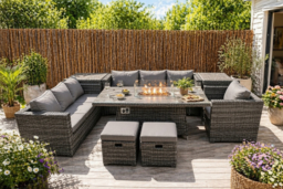 9-Seater Modern Weather-Resistant Rattan Garden Lounge & Dining Set with Fire Pit Table - thumbnail 5