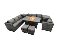 9-Seater Modern Weather-Resistant Rattan Garden Lounge & Dining Set with Fire Pit Table - thumbnail 2