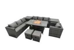 9-Seater Modern Weather-Resistant Rattan Garden Lounge & Dining Set with Fire Pit Table - thumbnail 3