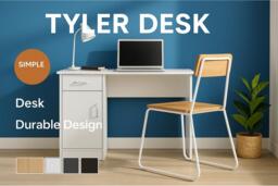 Tyler Contemporary Storage Desk - Compact Wood Effect, Scratch-Resistant, Living Room Console Table with Drawer & Cupboard - thumbnail 2