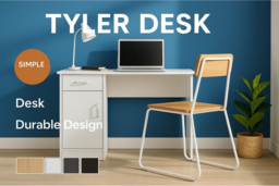 Tyler Contemporary Storage Desk - Compact Wood Effect, Scratch-Resistant, Living Room Console Table with Drawer & Cupboard - thumbnail 6