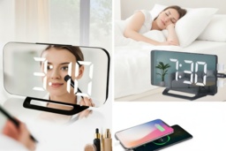 Large Screen Ultra-Thin LED Mirror Wall Clock - Modern Glass Display, 15.6cm x 9cm, Multi-Function Decor - thumbnail 2