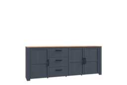 Large Oak Sideboard Storage - 3 Door 3 Drawer, Wood Cabinet, Modern Organiser (Navy, Grey, White)
