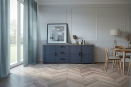 Large Oak Sideboard Storage - 3 Door 3 Drawer, Wood Cabinet, Modern Organiser (Navy, Grey, White) - thumbnail 2