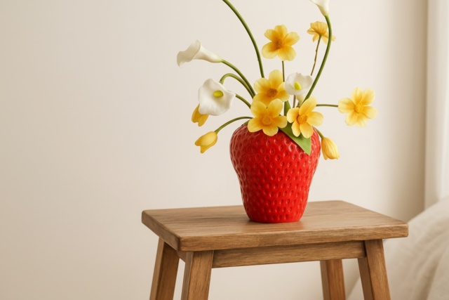 Handcrafted Ceramic Strawberry Vase - Quirky Home Decor in Red or Pink, 2 Sizes - image 1