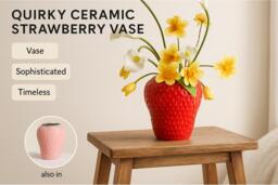 Handcrafted Ceramic Strawberry Vase - Quirky Home Decor in Red or Pink, 2 Sizes - thumbnail 2