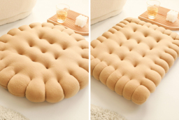 Biscuit Shaped Plush Pillow - Soft Breathable Polyester, 2 Shapes, 4 Colours, Versatile Home Decor - thumbnail 3