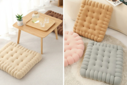Biscuit Shaped Plush Pillow - Soft Breathable Polyester, 2 Shapes, 4 Colours, Versatile Home Decor - thumbnail 6