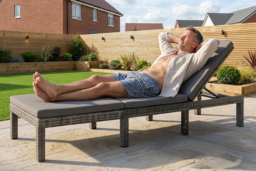 Grey Rattan Adjustable Reclining Sun Lounger With Cushions, 5 Positions