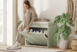 Wooden Shoe Storage Bench with Seat - Compact 6-Pair Hallway Organiser, Sturdy MDF - thumbnail 2