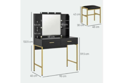 Black Vanity Table Set with Lighted Mirror, Upholstered Stool & Storage Drawers - Contemporary Bedroom Furniture - thumbnail 7