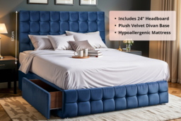 PRICE DROP! Velvet Divan Bed Set w/ Storage & Mattress - thumbnail 8