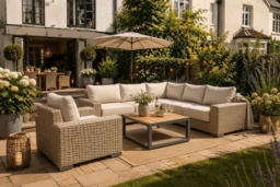 Rafi Chunky Rattan Outdoor Corner Sofa Set with Armchair & Table