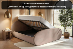 Amos Beige Velvet Ottoman Bed with Side Lift Storage & Oval Headboard - Double or King Size - thumbnail 8