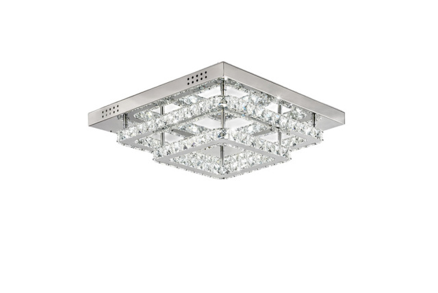 Square Glamorous Crystal LED Ceiling Light, Chrome Finish, 48W - image 1