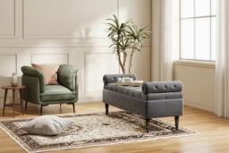 Velvet-Upholstered Flip Top Storage Bench with Arms - Vintage Style & Tufted Design - thumbnail 3