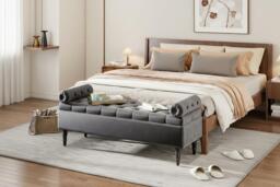 Velvet-Upholstered Flip Top Storage Bench with Arms - Vintage Style & Tufted Design - thumbnail 2
