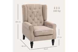 Retro Wingback Accent Chair - Tufted Snow Flannel Armchair, High-Back, Sturdy Wood Frame, 160kg Capacity - thumbnail 3