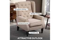 Retro Wingback Accent Chair - Tufted Snow Flannel Armchair, High-Back, Sturdy Wood Frame, 160kg Capacity - thumbnail 4