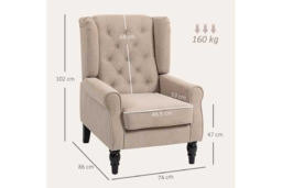 Retro Wingback Accent Chair - Tufted Snow Flannel Armchair, High-Back, Sturdy Wood Frame, 160kg Capacity - thumbnail 7