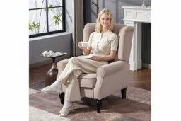 Retro Wingback Accent Chair - Tufted Snow Flannel Armchair, High-Back, Sturdy Wood Frame, 160kg Capacity - thumbnail 2