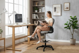 Ergonomic Mesh Office Chair - Adjustable Standing Desk Chair with Lumbar Support, Foot Ring, High Back, Flip-Up Arms, 120kg Capacity - thumbnail 6