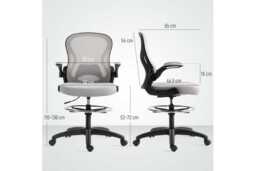 Ergonomic Mesh Office Chair - Adjustable Standing Desk Chair with Lumbar Support, Foot Ring, High Back, Flip-Up Arms, 120kg Capacity - thumbnail 3
