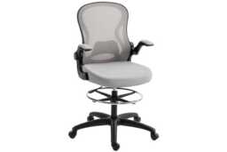 Ergonomic Mesh Office Chair - Adjustable Standing Desk Chair with Lumbar Support, Foot Ring, High Back, Flip-Up Arms, 120kg Capacity