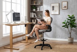 Ergonomic Mesh Office Chair - Adjustable Standing Desk Chair with Lumbar Support, Foot Ring, High Back, Flip-Up Arms, 120kg Capacity - thumbnail 2