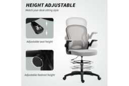 Ergonomic Mesh Office Chair - Adjustable Standing Desk Chair with Lumbar Support, Foot Ring, High Back, Flip-Up Arms, 120kg Capacity - thumbnail 4