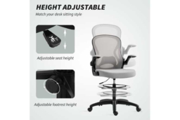 Ergonomic Mesh Office Chair - Adjustable Standing Desk Chair with Lumbar Support, Foot Ring, High Back, Flip-Up Arms, 120kg Capacity - thumbnail 8