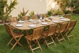 Acacia Wood Extendable Outdoor Dining Table - Weather-Resistant, Seats Up to 10, Rustic Garden Style