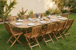 Acacia Wood Extendable Outdoor Dining Table - Weather-Resistant, Seats Up to 10, Rustic Garden Style - thumbnail 5