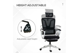 Ergonomic Mesh Office Chair - Adjustable Headrest, Lumbar & Footrest, Reclining, Black - thumbnail 7