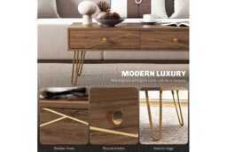 Brown Modern Coffee Table with Storage Drawers - Wood-Effect, 100x50cm, Contemporary Living Room Furniture - thumbnail 4