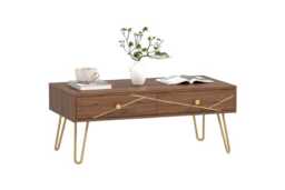 Brown Modern Coffee Table with Storage Drawers - Wood-Effect, 100x50cm, Contemporary Living Room Furniture - thumbnail 1