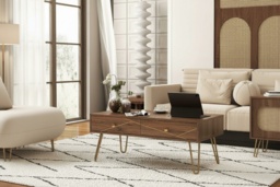 Brown Modern Coffee Table with Storage Drawers - Wood-Effect, 100x50cm, Contemporary Living Room Furniture - thumbnail 2