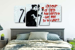 4-Panel Banksy Wall Art Canvas Set - Modern Polyester, Hand-Stretched, Ready to Hang, Multiple Sizes - thumbnail 7
