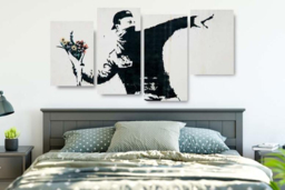 4-Panel Banksy Wall Art Canvas Set - Modern Polyester, Hand-Stretched, Ready to Hang, Multiple Sizes - thumbnail 8