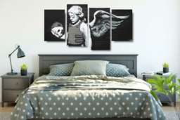 4-Panel Banksy Wall Art Canvas Set - Modern Polyester, Hand-Stretched, Ready to Hang, Multiple Sizes - thumbnail 6