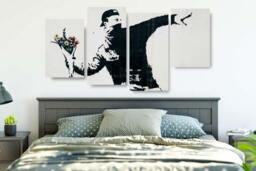 4-Panel Banksy Wall Art Canvas Set - Modern Polyester, Hand-Stretched, Ready to Hang, Multiple Sizes - thumbnail 4