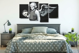 4-Panel Banksy Wall Art Canvas Set - Modern Polyester, Hand-Stretched, Ready to Hang, Multiple Sizes - thumbnail 2