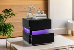 LED Bedside Table Nightstand with Storage Drawers - Modern Acrylic Accent Side Table, Contemporary Living Room Furniture - thumbnail 2