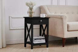 Wooden Bedside Table with Drawer in Classic Black or White